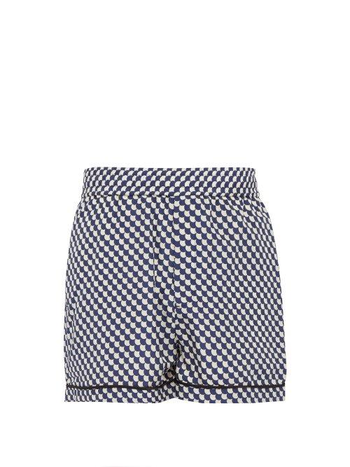 Matchesfashion.com You As - Henry Fishscale Print Silk Shorts - Mens - Navy