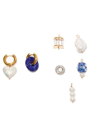 Matchesfashion.com Timeless Pearly - Mismatched 24kt Gold-plated Earrings And Charm Set - Womens - Blue Multi