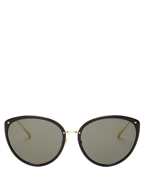 Matchesfashion.com Linda Farrow - Angelica Cat-eye Acetate And Metal Sunglasses - Womens - Black Gold
