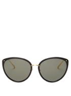 Matchesfashion.com Linda Farrow - Angelica Cat-eye Acetate And Metal Sunglasses - Womens - Black Gold