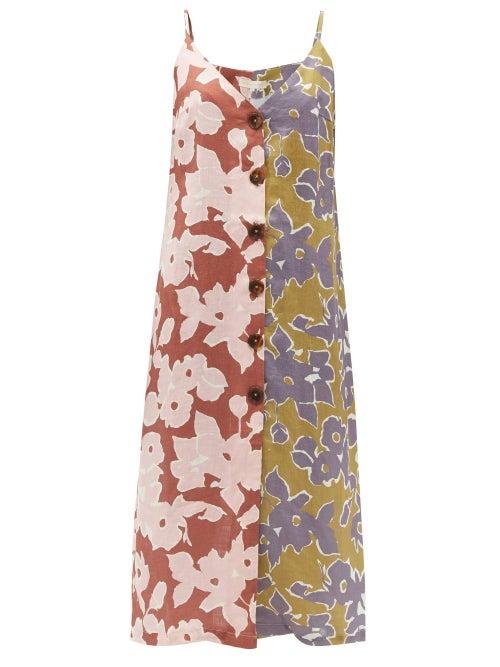 Matchesfashion.com Cala De La Cruz - Luisa Floral-print Linen Midi Dress - Womens - Multi