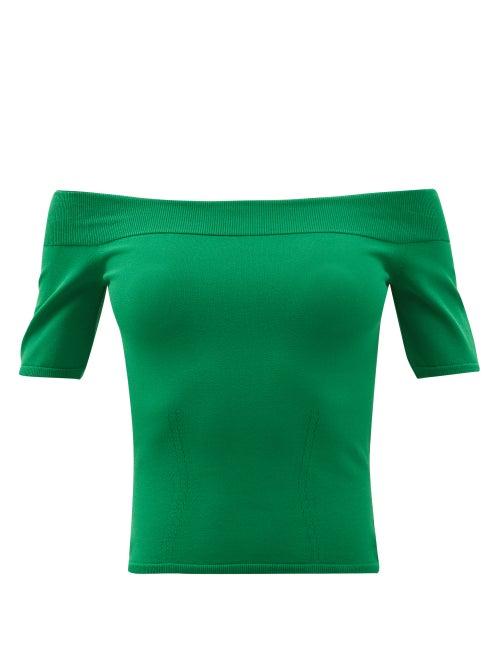 Ladies Rtw Alexander Mcqueen - Off-the-shoulder Stretch-knit Top - Womens - Green