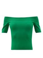 Ladies Rtw Alexander Mcqueen - Off-the-shoulder Stretch-knit Top - Womens - Green