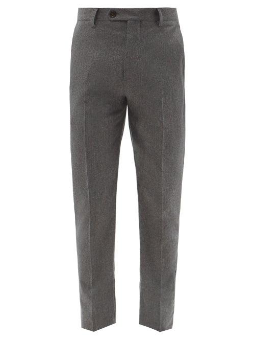 Brunello Cucinelli - Slim-leg Pressed Virgin Wool Trousers - Mens - Dark Grey