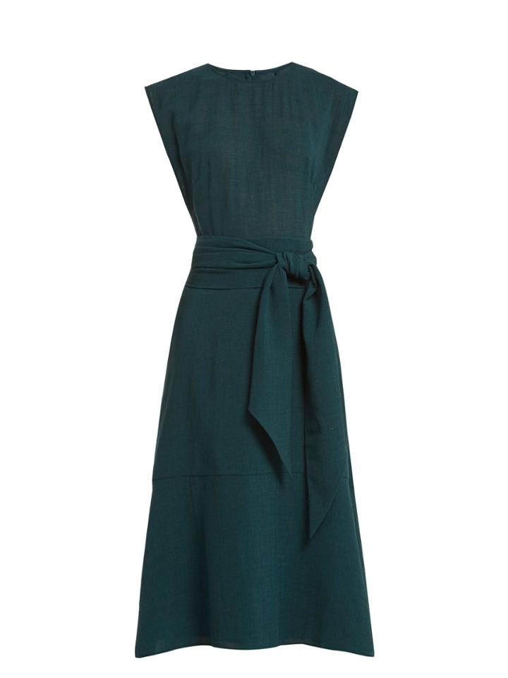 Cefinn Tie-waist Dipped-hem Muslin Midi Dress