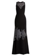 Elie Saab Lace-insert Belted Crepe Gown