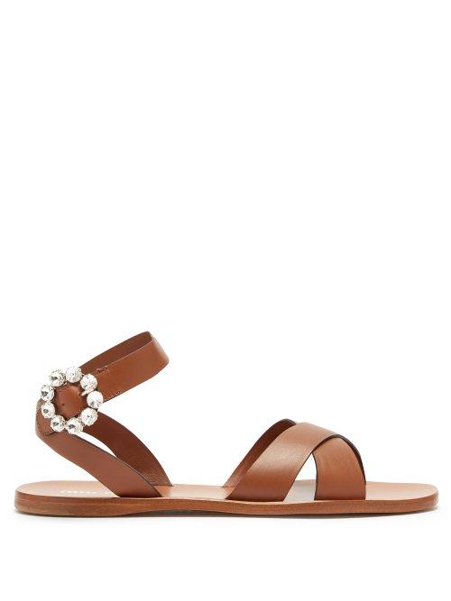 Matchesfashion.com Miu Miu - Crystal Buckle Leather Sandals - Womens - Tan