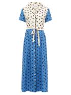 Matchesfashion.com Hvn - Long Maria Cherry Print Silk Dress - Womens - Blue Multi
