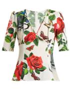 Dolce & Gabbana Charmeuse Floral-print Silk-blend Top