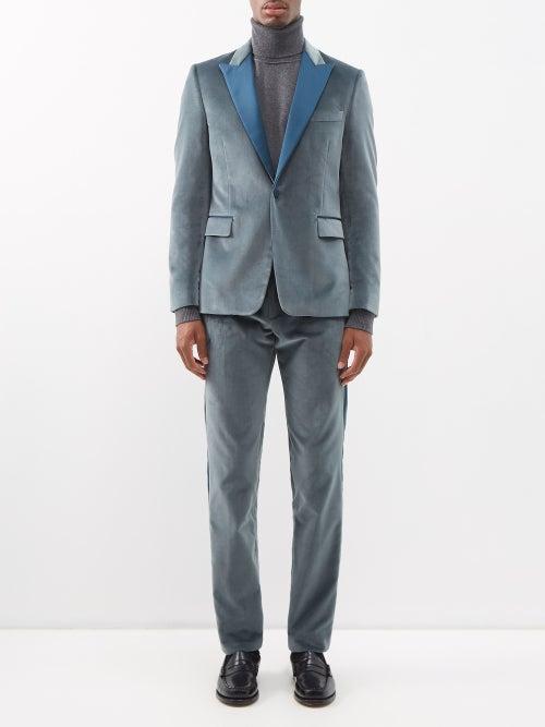 Paul Smith - Contrast-lapel Single-breasted Velvet Suit - Mens - Grey Multi