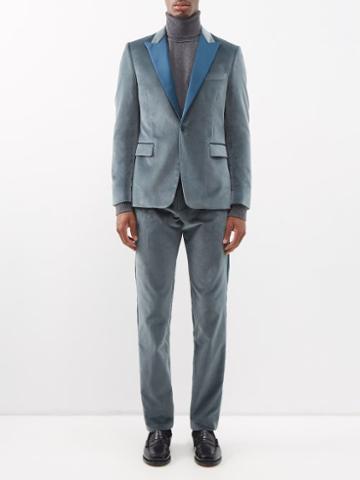 Paul Smith - Contrast-lapel Single-breasted Velvet Suit - Mens - Grey Multi