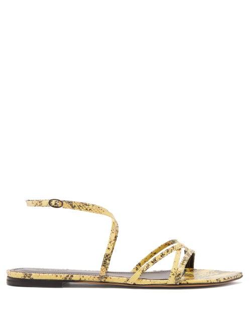 Matchesfashion.com Isabel Marant - Apopee Python-effect Leather Sandals - Womens - Yellow