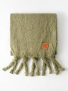 Loewe - Anagram-patch Fringed Mohair-blend Scarf - Womens - Olive