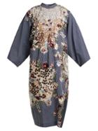Matchesfashion.com Biyan - Floral Embellished Cotton Blend Dress - Womens - Navy Multi