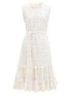 Matchesfashion.com Lisa Marie Fernandez - Ruffled Check Cotton-blend Midi Dress - Womens - Grey Stripe
