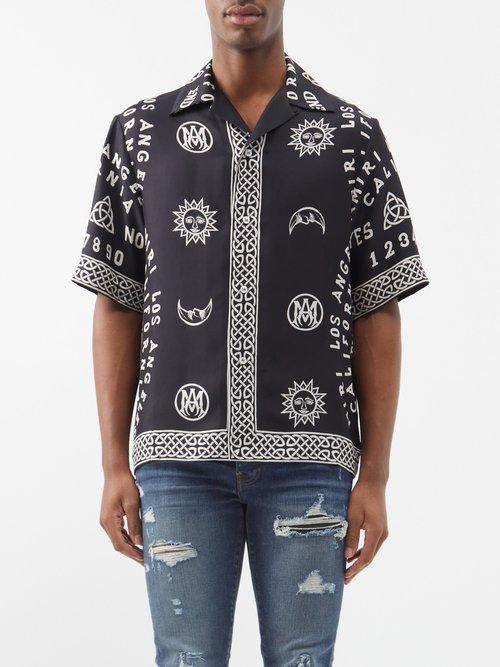 Amiri - Ouija Board-print Silk-twill Short-sleeved Shirt - Mens - Black Multi