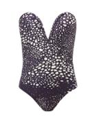 Matchesfashion.com Adriana Degreas - Serpent Sweetheart-neck Swimsuit - Womens - Navy Print