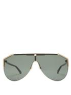 Matchesfashion.com Gucci - Aviator Flat Top Metal Sunglasses - Womens - Green Gold