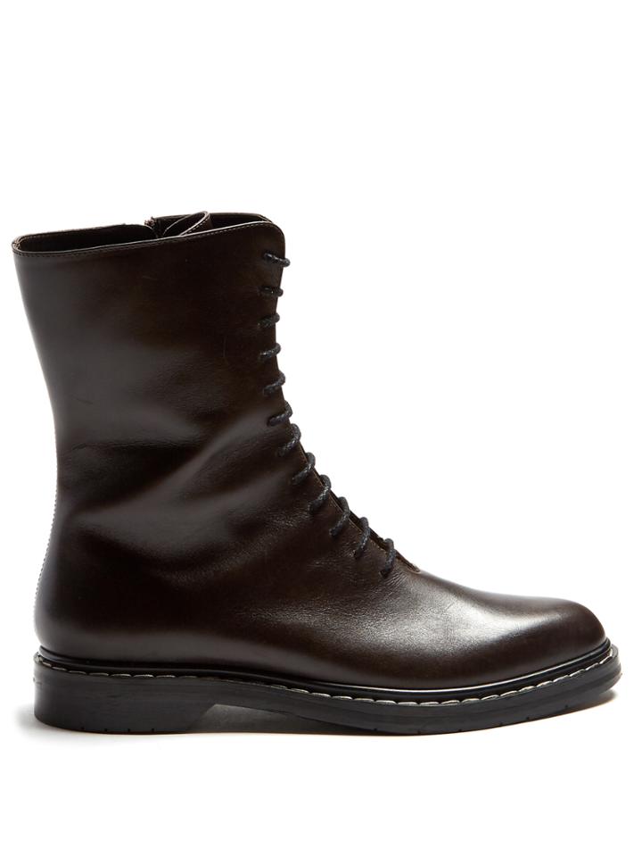 The Row Fara Lace-up Leather Ankle Boots