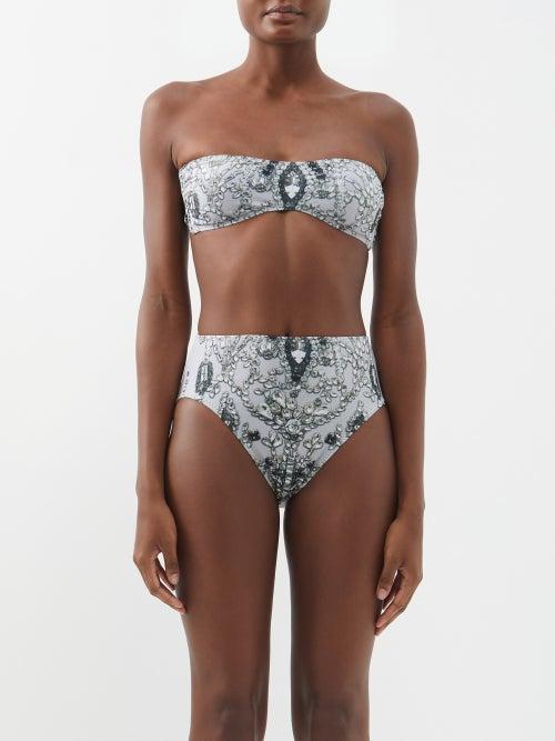 Norma Kamali - Crystal-print Bandeau Bikini Top - Womens - Grey Print