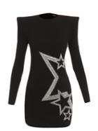 Balmain - Star-embellished Long-sleeved Mini Dress - Womens - Black