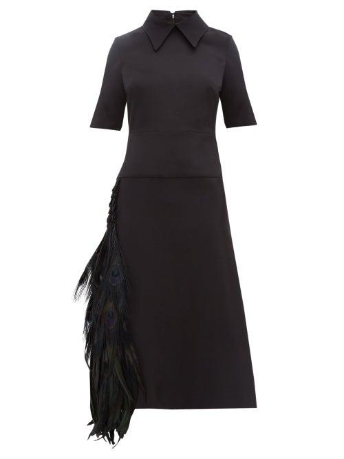Matchesfashion.com Duncan - Peacock Feather Trimmed Silk Faille Dress - Womens - Black