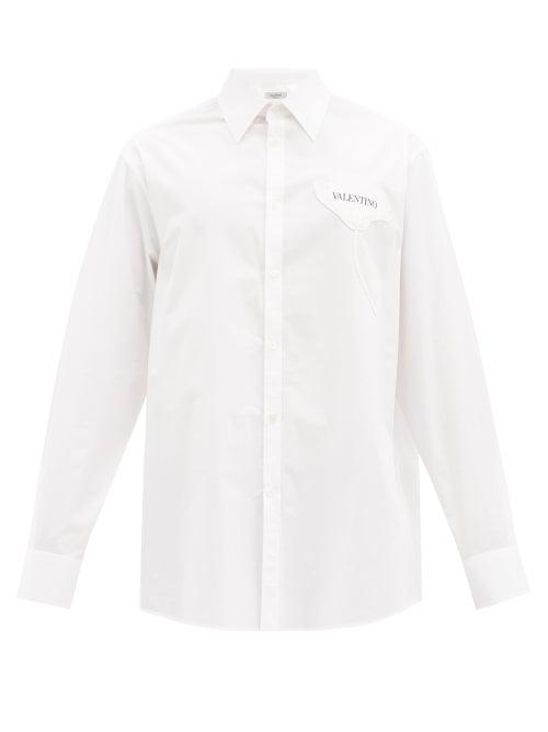 Mens Rtw Valentino - Garden-appliqu Cotton-poplin Shirt - Mens - White