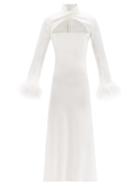 Ladies Rtw 16arlington - Odessa High-neck Feather-trim Satin Dress - Womens - Ivory