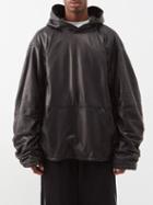 Balenciaga - Ruched-sleeve Leather Hooded Sweatshirt - Mens - Black