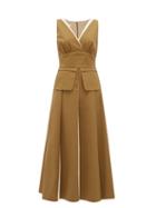 Matchesfashion.com Carl Kapp - Coco De Mer Pleated Cotton-twill Dress - Womens - Brown White