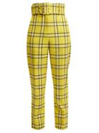 Matchesfashion.com Sara Battaglia - Belted Checked Wool Trousers - Womens - Yellow Multi