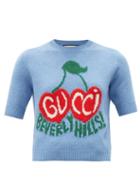 Matchesfashion.com Gucci - Logo-jacquard Short-sleeved Wool Sweater - Womens - Blue