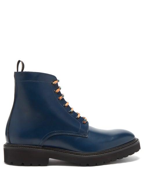 Matchesfashion.com Paul Smith - Farley Laced Leather Ankle Boots - Mens - Blue