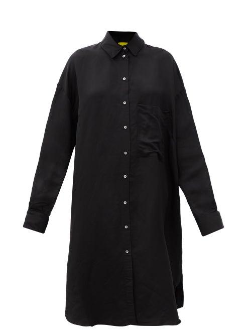 Marques'almeida - Detachable-cuff Linen-blend Satin Shirt Dress - Womens - Black