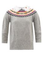 La Fetiche - Twigs Broderie-anglaise And Wool Fair Isle Sweater - Womens - Grey Multi