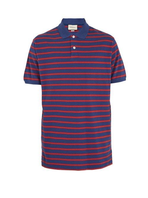 Matchesfashion.com Gucci - Striped Cotton Piqu Polo Shirt - Mens - Blue