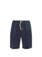 Matchesfashion.com Brunello Cucinelli - Double-pleat Drawstring Linen-blend Shorts - Mens - Navy