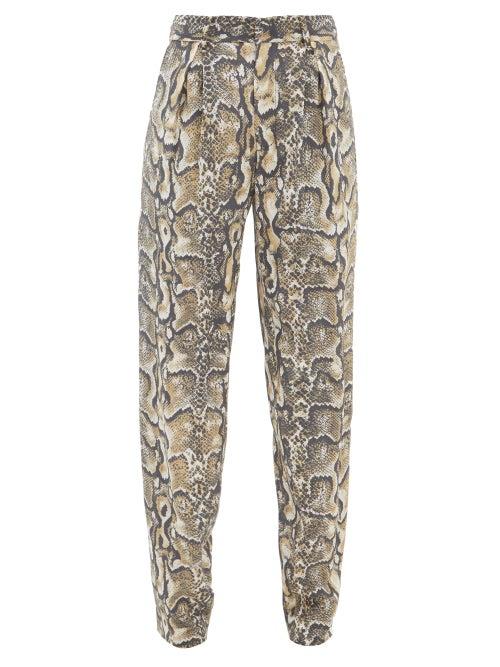 Raey - Snake-print Silk Crepe De Chine Trousers - Womens - Python