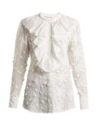 Matchesfashion.com See By Chlo - Ruffled Trim Embroidered Cotton Blouse - Womens - White