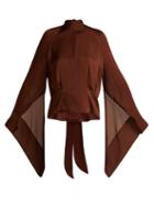 Matchesfashion.com Petar Petrov - Erin Tie Neck Silk Blouse - Womens - Brown