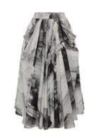 Matchesfashion.com Alexander Mcqueen - Draped Tulle-print Jersey Midi Skirt - Womens - Black White