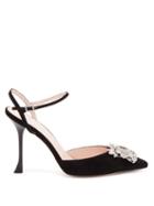 Matchesfashion.com Roger Vivier - Bouquet Crystal-buckle Suede Sandals - Womens - Black