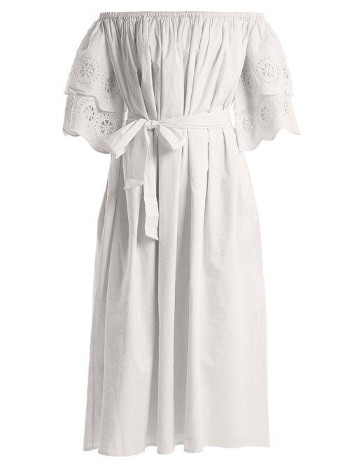 Matchesfashion.com Merlette - Mimosa Off The Shoulder Embroidered Cotton Dress - Womens - White