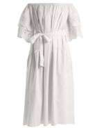 Matchesfashion.com Merlette - Mimosa Off The Shoulder Embroidered Cotton Dress - Womens - White