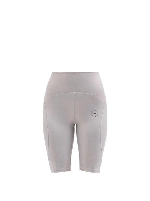 Adidas By Stella Mccartney - High-rise Iridescent-jersey Cycling Shorts - Womens - Pink Silver