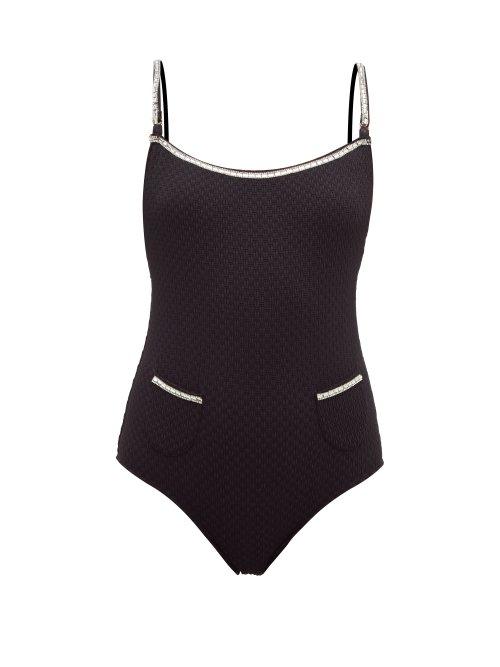 Matchesfashion.com Leslie Amon - Coco Crystal Embellished Swimsuit - Womens - Black