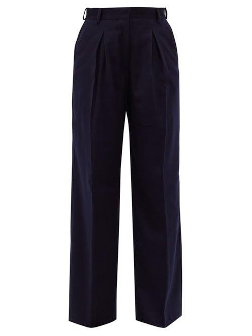 Matchesfashion.com Officine Gnrale - Sophie Box-pleated Wool-flannel Wide-leg Trousers - Womens - Navy