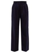 Matchesfashion.com Officine Gnrale - Sophie Box-pleated Wool-flannel Wide-leg Trousers - Womens - Navy