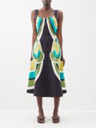 La Doublej - Sophia Printed Cotton-blend Midi Dress - Womens - Black Multi