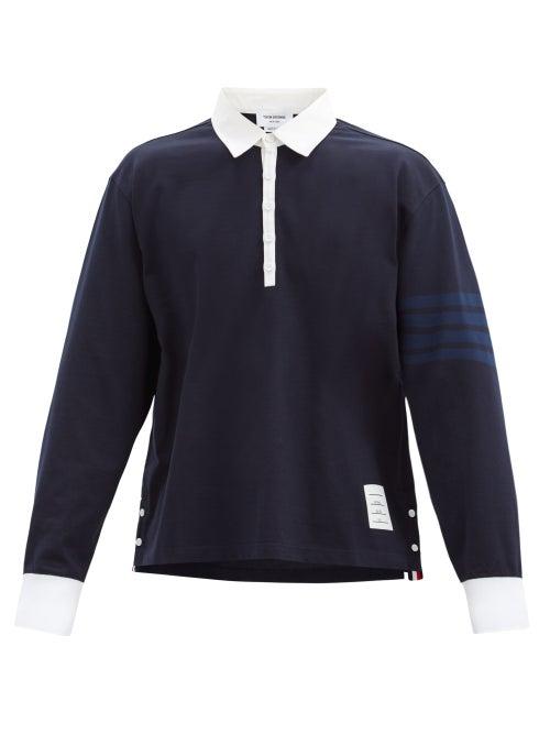 Matchesfashion.com Thom Browne - Four-bar Cotton-jersey Rugby Shirt - Mens - Navy
